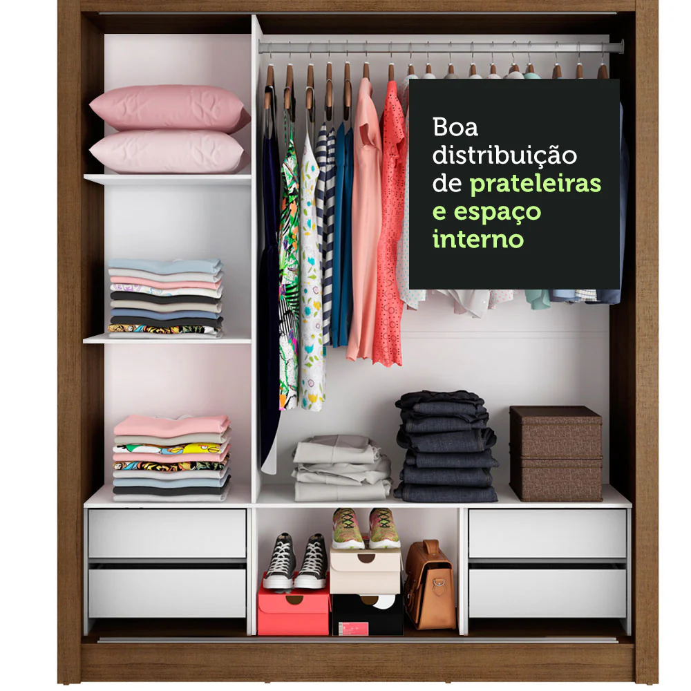 Guarda-Roupa Casal Madesa Lyon Plus 3 Portas de Correr com Espelhos 4 Gavetas Rustic - Image 7