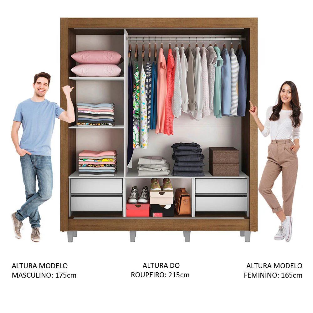 Guarda-Roupa Casal Madesa Lyon Plus 3 Portas de Correr de Espelho 4 Gavetas com Pés Rustic - Image 4