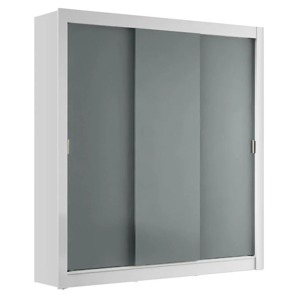 Guarda-Roupa Casal Madesa Mônaco 3 Portas de Correr Branco/Cinza - Image 2