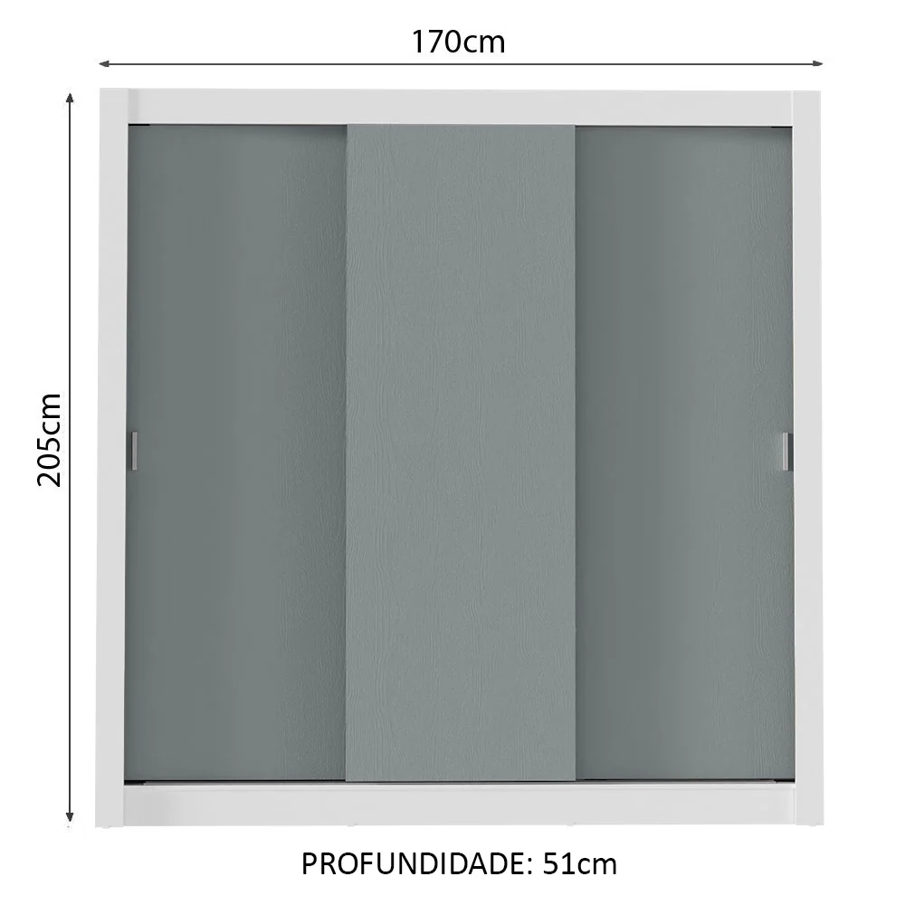 Guarda-Roupa Casal Madesa Mônaco 3 Portas de Correr Branco/Cinza - Image 3