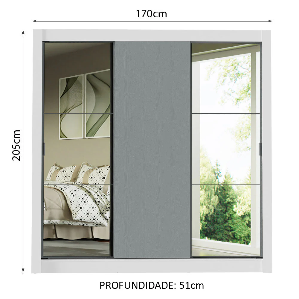 Guarda-Roupa Casal Madesa Mônaco 3 Portas de Correr com Espelhos Branco/Cinza - Image 3