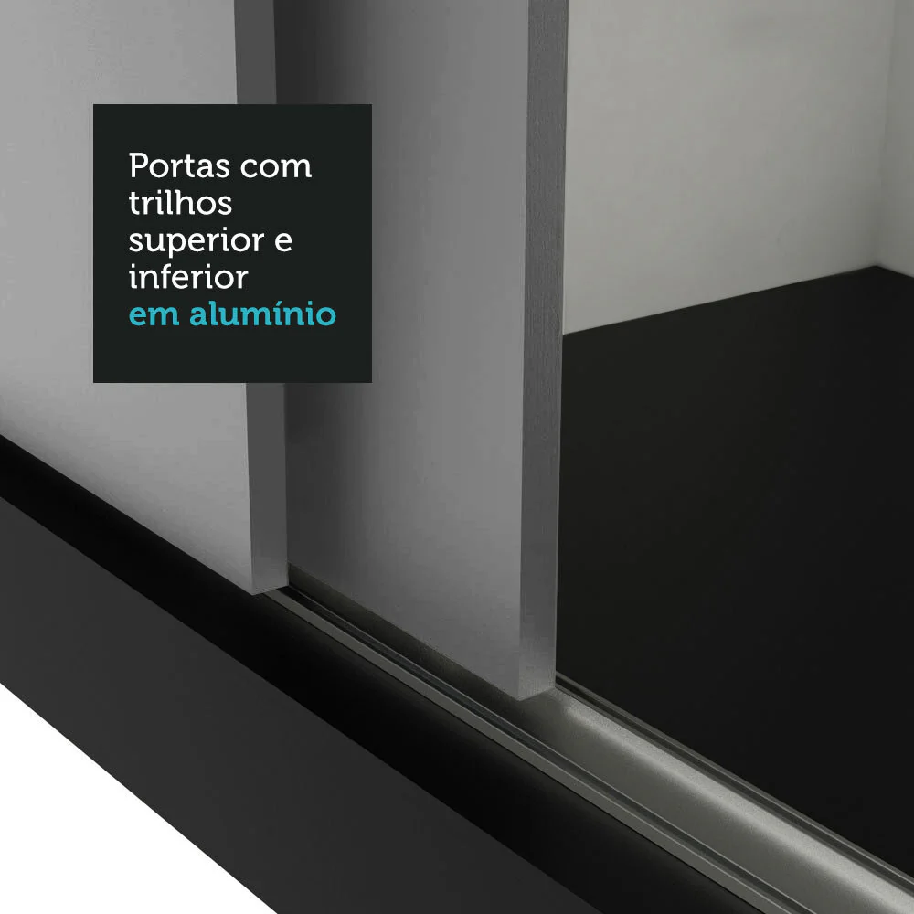 Guarda-Roupa Casal Madesa Mônaco 3 Portas de Correr com Espelhos Preto/Cinza - Image 8