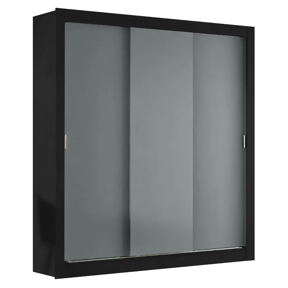 Guarda-Roupa Casal Madesa Mônaco 3 Portas de Correr Preto/Cinza - Image 2