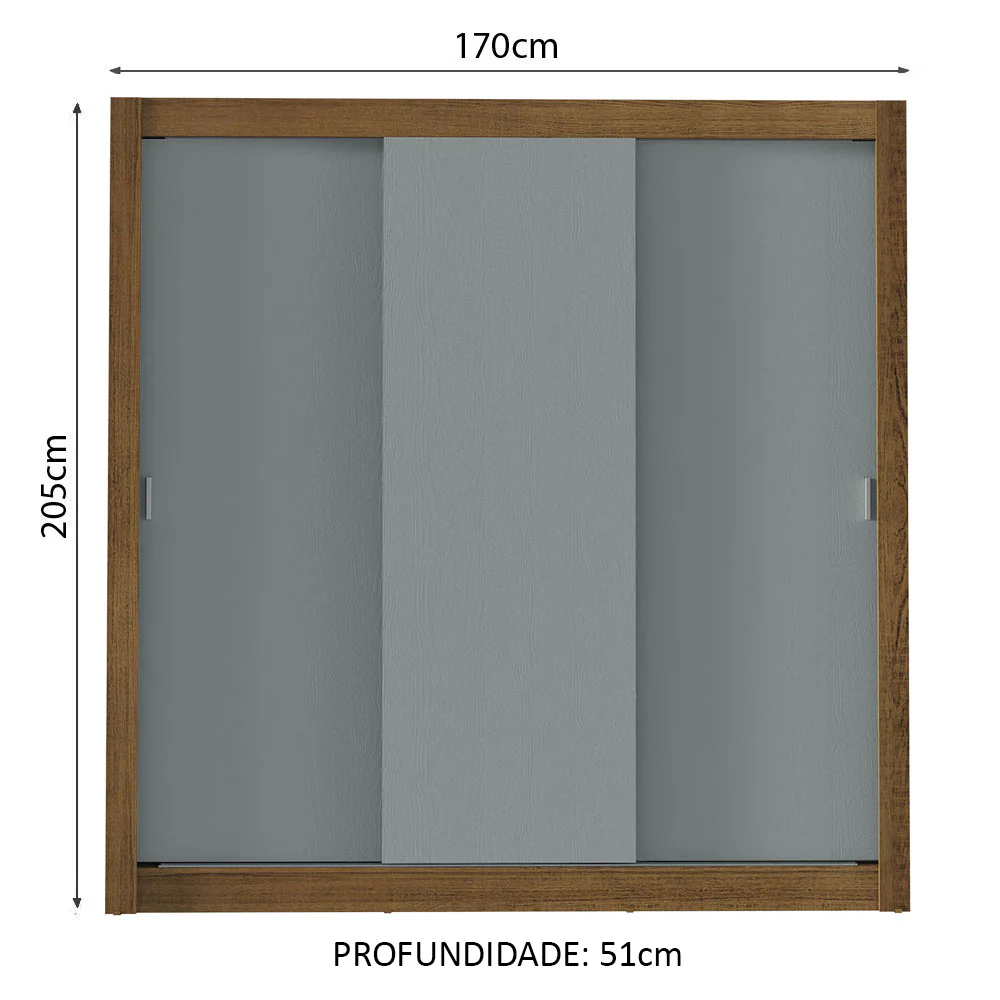 Guarda-Roupa Casal Madesa Mônaco 3 Portas de Correr Rustic/Cinza - Image 3
