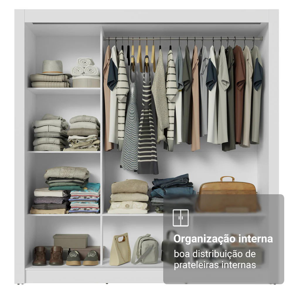 Guarda-Roupa Casal Madesa Mônaco 3 Portas de Correr Branco - Image 6