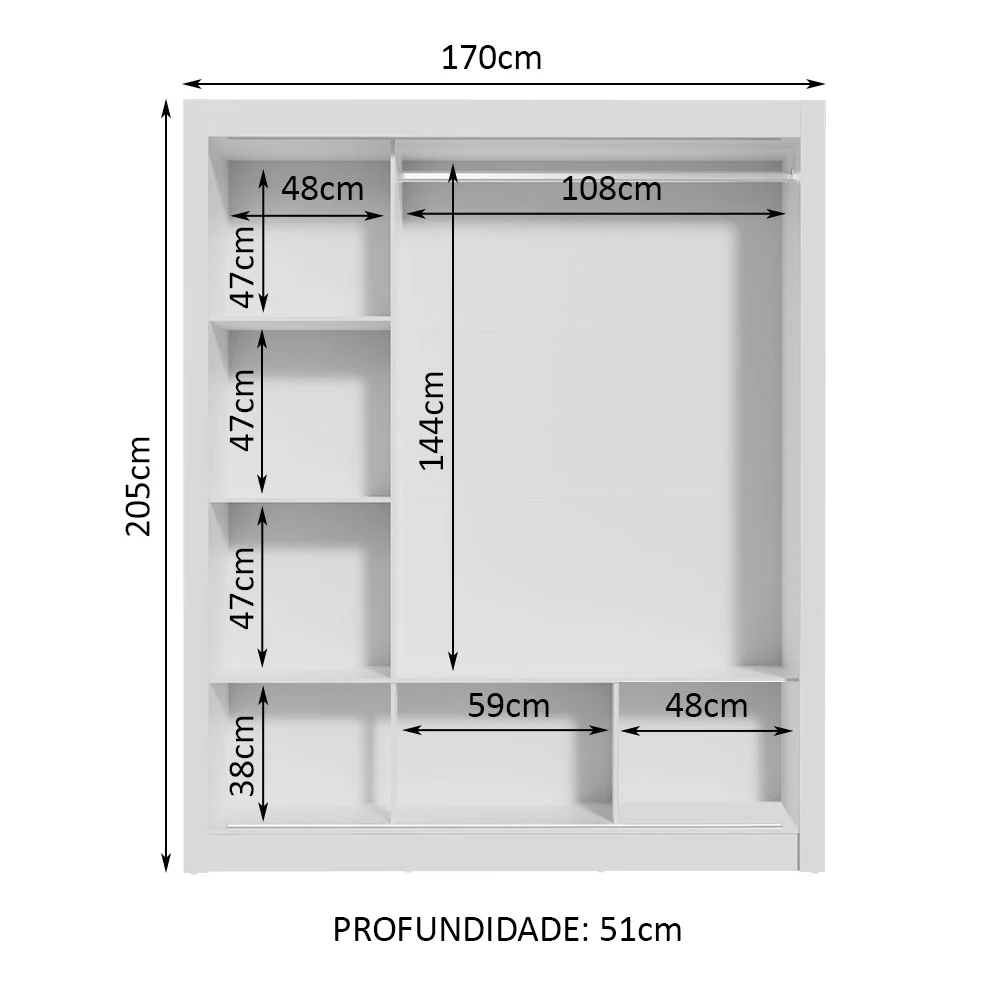 Guarda-Roupa Casal Madesa Mônaco 3 Portas de Correr Branco/Preto - Image 4