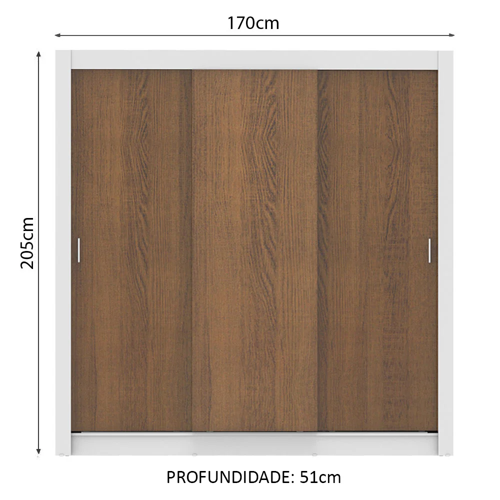 Guarda-Roupa Casal Madesa Mônaco 3 Portas de Correr Branco/Rustic - Image 3