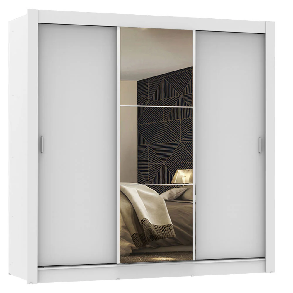Guarda-Roupa Casal 3 Portas de Correr com Espelho Branco Madesa Mônaco - Image 2