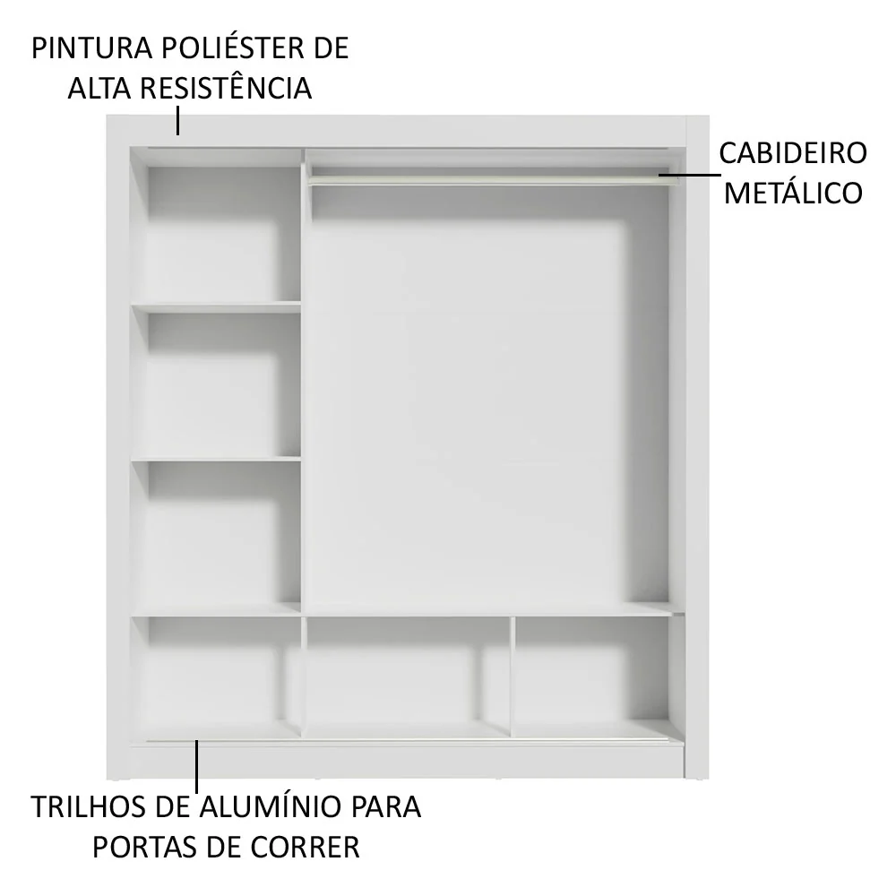 Guarda-Roupa Casal Madesa Mônaco 3 Portas de Correr com Espelho Branco/Preto - Image 6