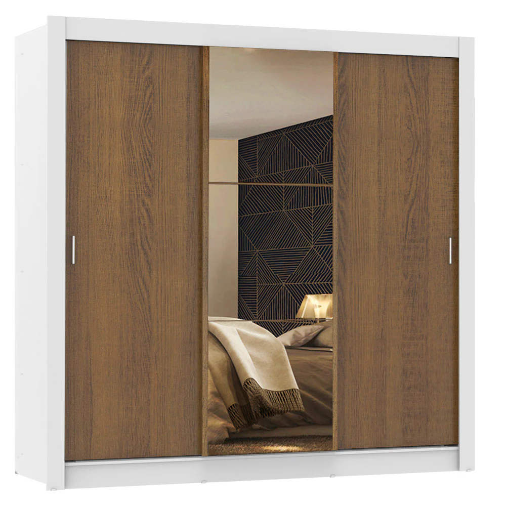 Guarda-Roupa Casal 3 Portas de Correr com Espelho Branco/Rustic Madesa Mônaco - Image 2