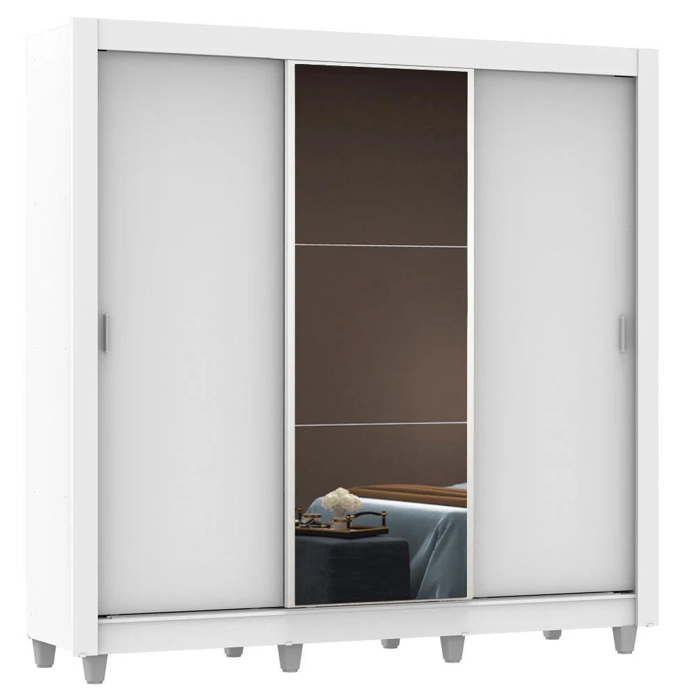 Guarda-Roupa Casal Madesa Mônaco 3 Portas de Correr com Espelho com Pés Branco - Image 2