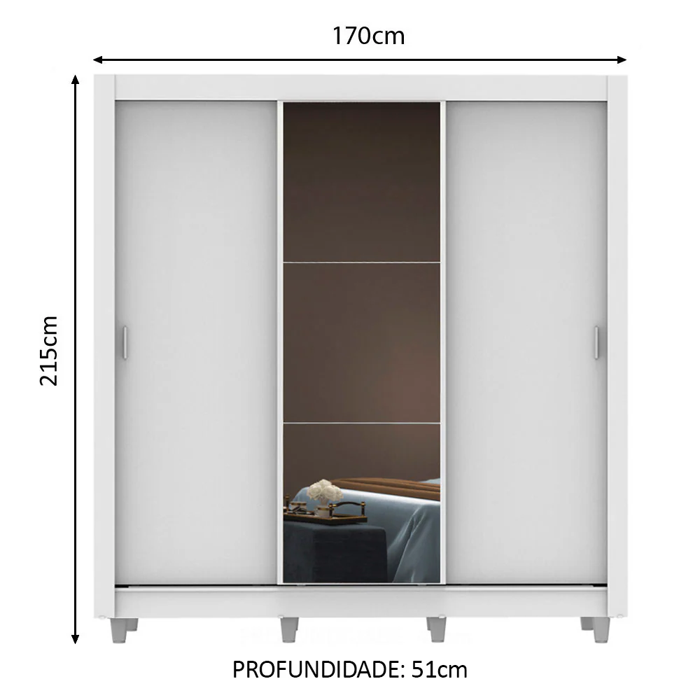 Guarda-Roupa Casal Madesa Mônaco 3 Portas de Correr com Espelho com Pés Branco - Image 3