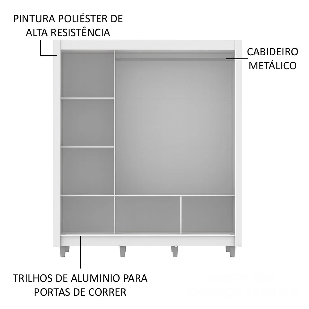 Guarda-Roupa Casal Madesa Mônaco 3 Portas de Correr com Espelho com Pés Branco - Image 5