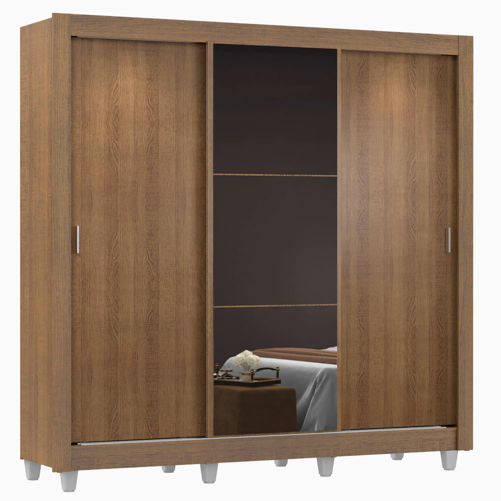 Guarda-Roupa Casal Madesa Mônaco 3 Portas de Correr com Espelho com Pés Rustic - Image 2