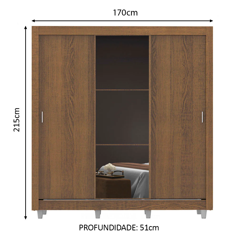 Guarda-Roupa Casal Madesa Mônaco 3 Portas de Correr com Espelho com Pés Rustic - Image 3