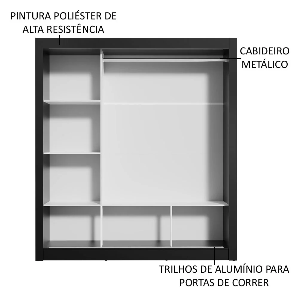 Guarda-Roupa Casal Madesa Mônaco 3 Portas de Correr com Espelho Preto/Branco - Image 5