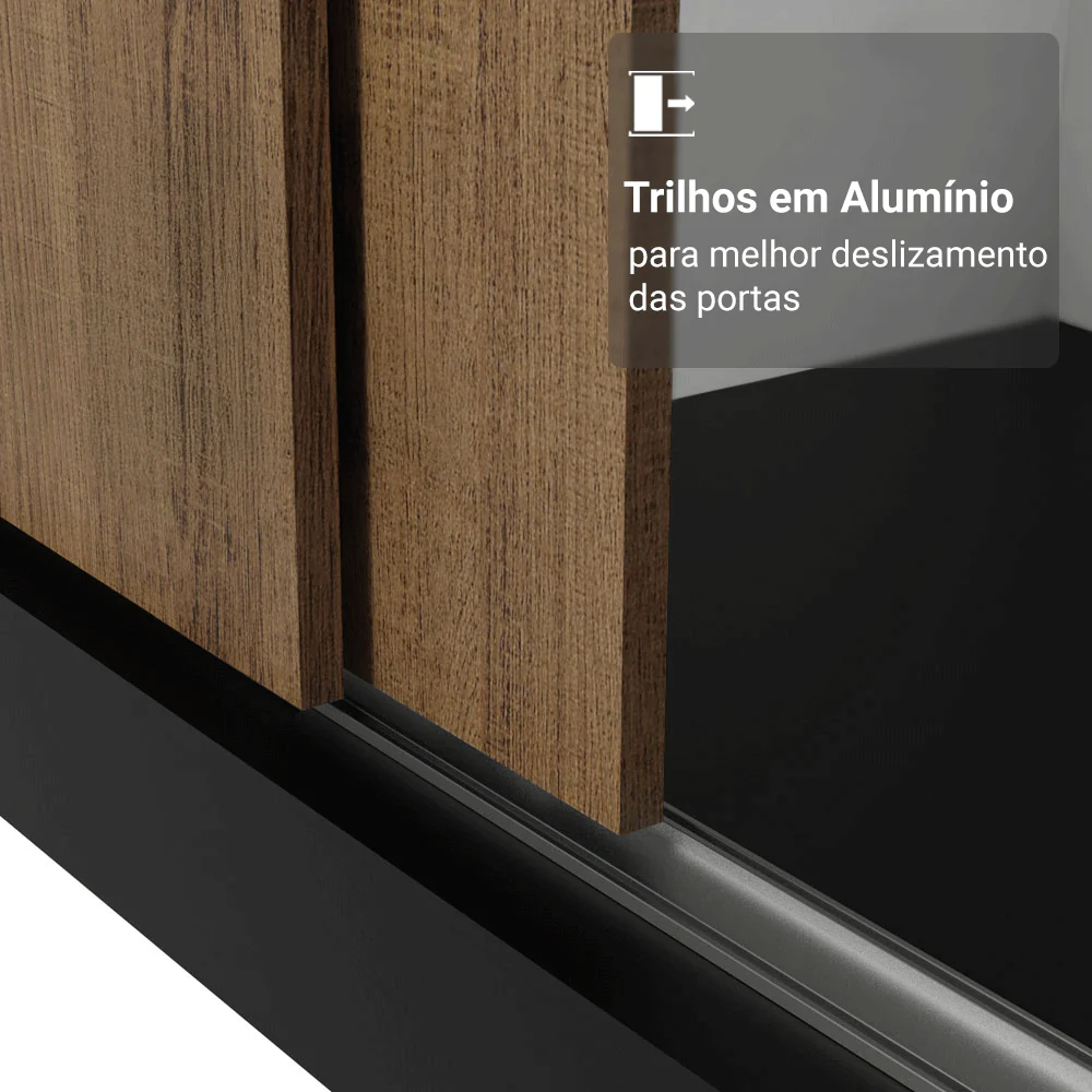 Guarda-Roupa Casal 3 Portas de Correr com Espelho Preto/Rustic Madesa Mônaco - Image 6