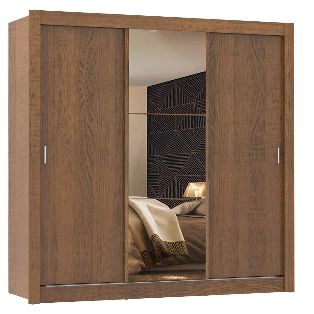 Guarda-Roupa Casal 3 Portas de Correr com Espelho Rustic Madesa Mônaco - Image 2