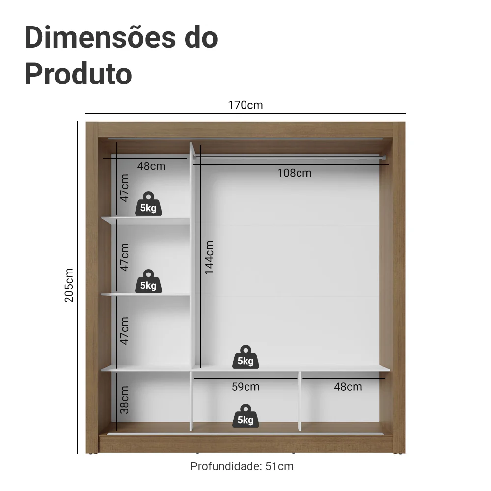 Guarda-Roupa Casal 3 Portas de Correr com Espelho Rustic/Branco Madesa Mônaco - Image 3