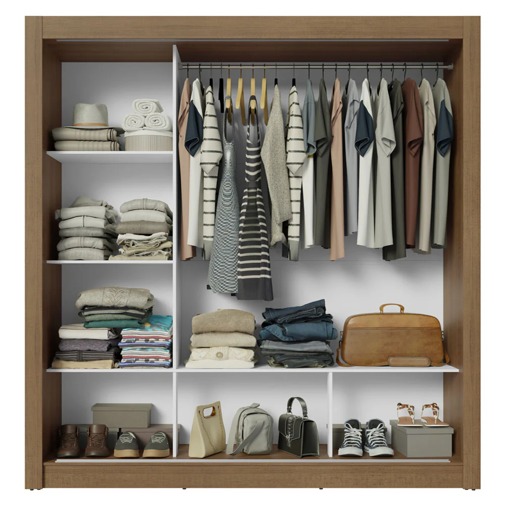 Guarda-Roupa Casal 3 Portas de Correr com Espelho Rustic/Branco Madesa Mônaco - Image 9