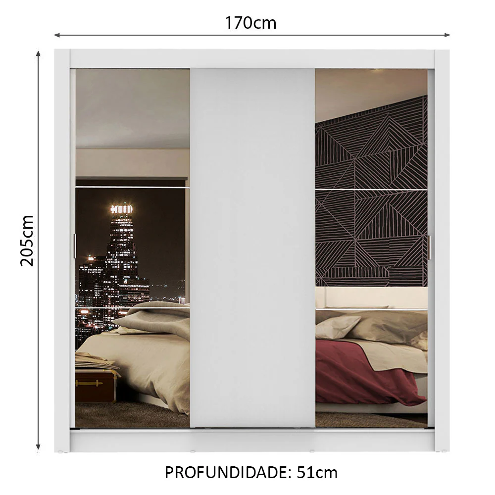 Guarda-Roupa Casal Madesa Mônaco 3 Portas de Correr com Espelhos Branco - Image 3