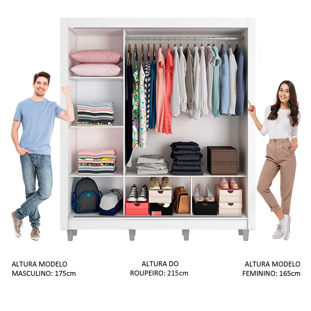 Guarda-Roupa Casal Madesa Mônaco 3 Portas de Correr com Espelhos com Pés Branco - Image 4