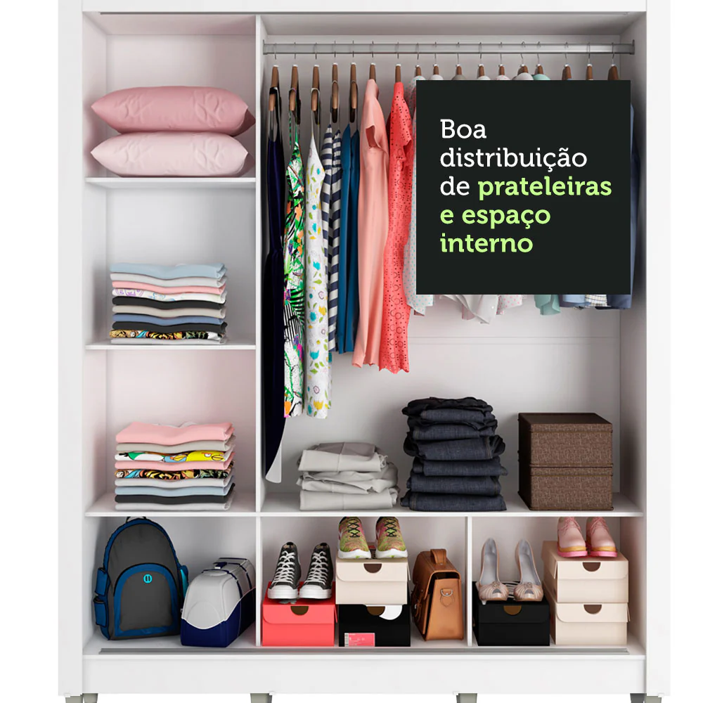 Guarda-Roupa Casal Madesa Mônaco 3 Portas de Correr com Espelhos com Pés Branco/Rustic - Image 6