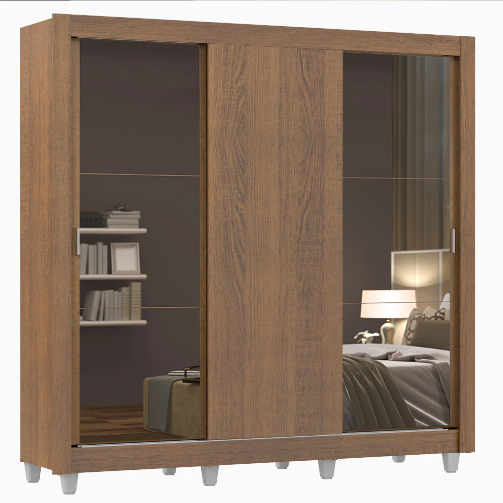 Guarda-Roupa Casal Madesa Mônaco 3 Portas de Correr com Espelhos com Pés Rustic - Image 2