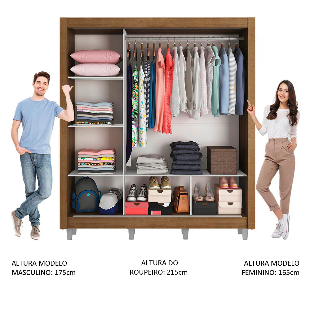Guarda-Roupa Casal Madesa Mônaco 3 Portas de Correr com Espelhos com Pés Rustic/Branco - Image 4