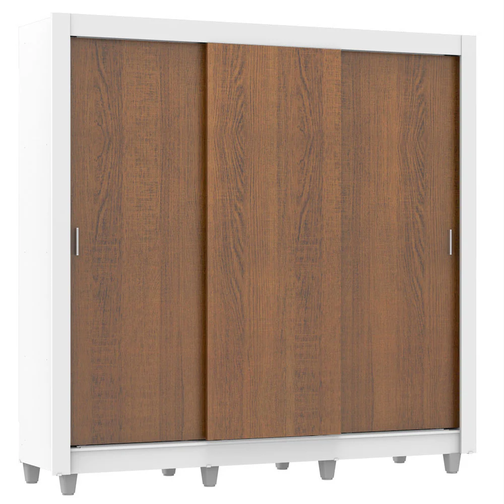 Guarda-Roupa Casal Madesa Mônaco 3 Portas de Correr com Pés Branco/Rustic - Image 2