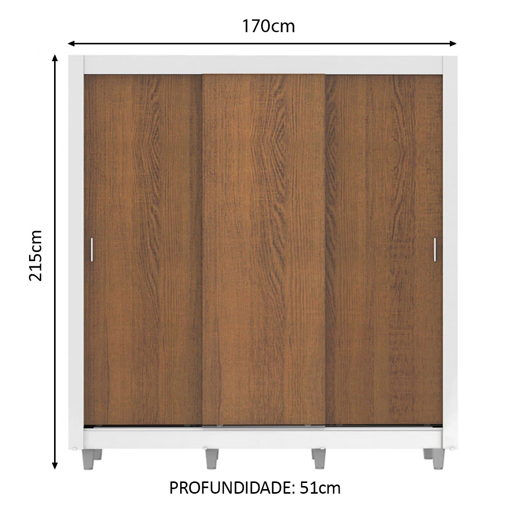 Guarda-Roupa Casal Madesa Mônaco 3 Portas de Correr com Pés Branco/Rustic - Image 3