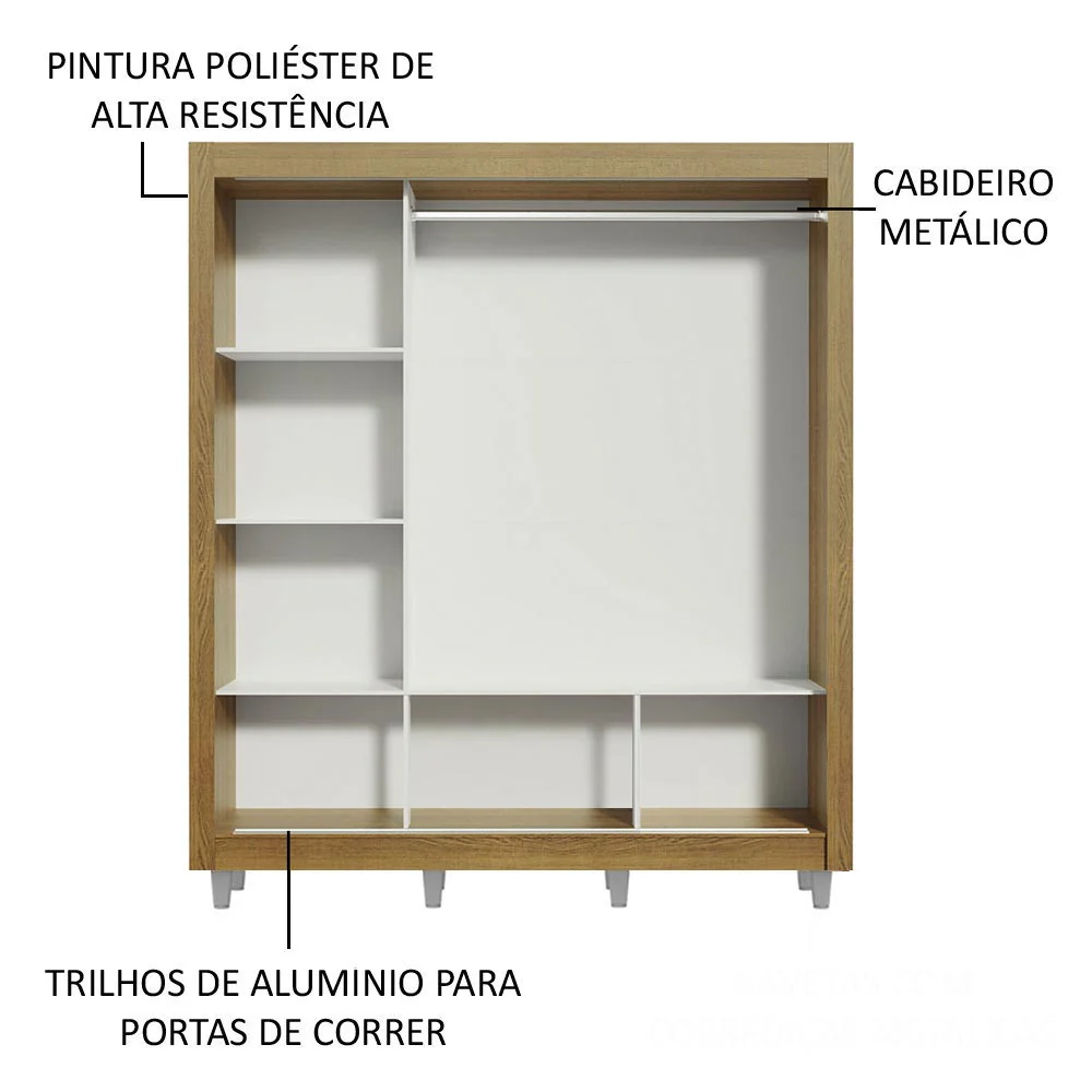 Guarda-Roupa Casal Madesa Mônaco 3 Portas de Correr de Espelho com Pés Rustic - Image 5
