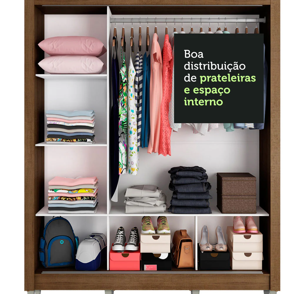 Guarda-Roupa Casal Madesa Mônaco 3 Portas de Correr de Espelho com Pés Rustic - Image 6
