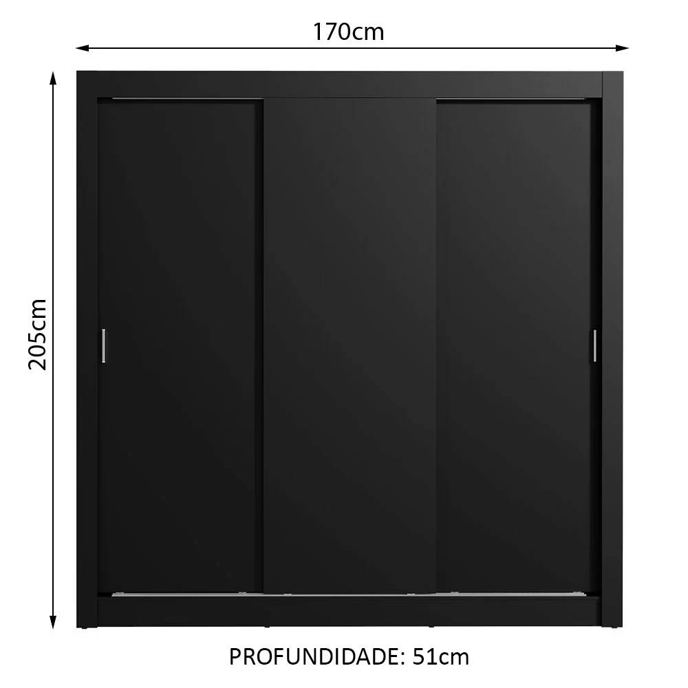 Guarda-Roupa Casal Madesa Mônaco 3 Portas de Correr Preto - Image 3