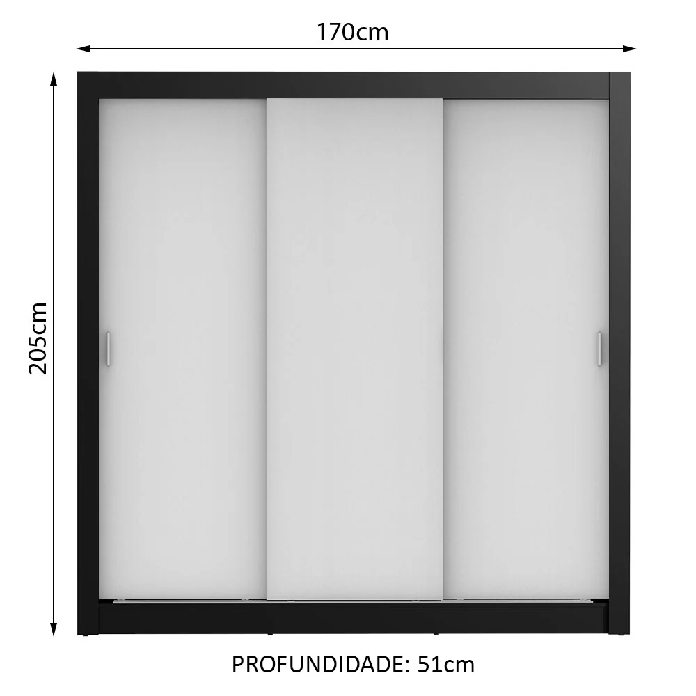 Guarda-Roupa Casal Madesa Mônaco 3 Portas de Correr Preto/Branco - Image 3