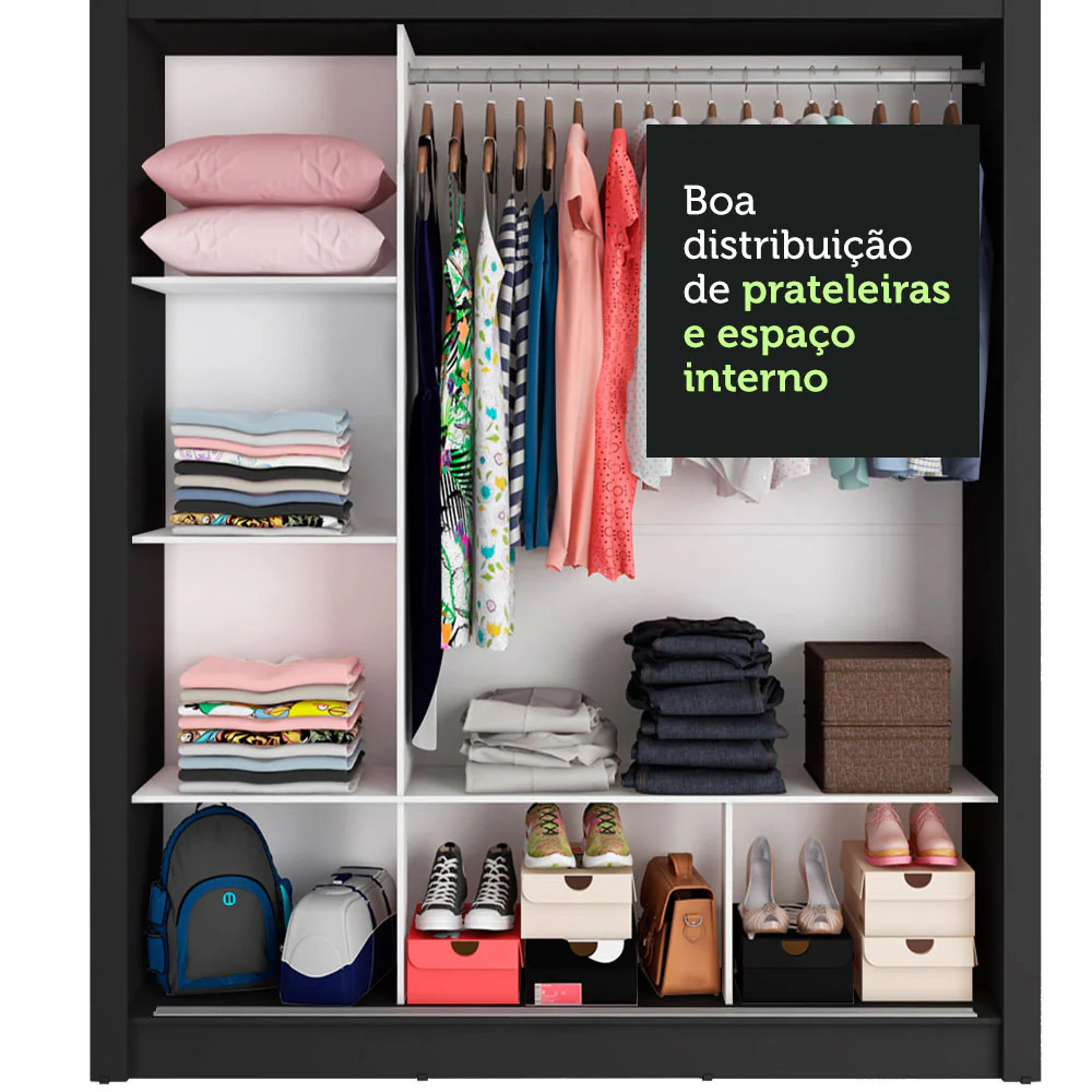 Guarda-Roupa Casal Madesa Mônaco 3 Portas de Correr Preto/Branco - Image 7
