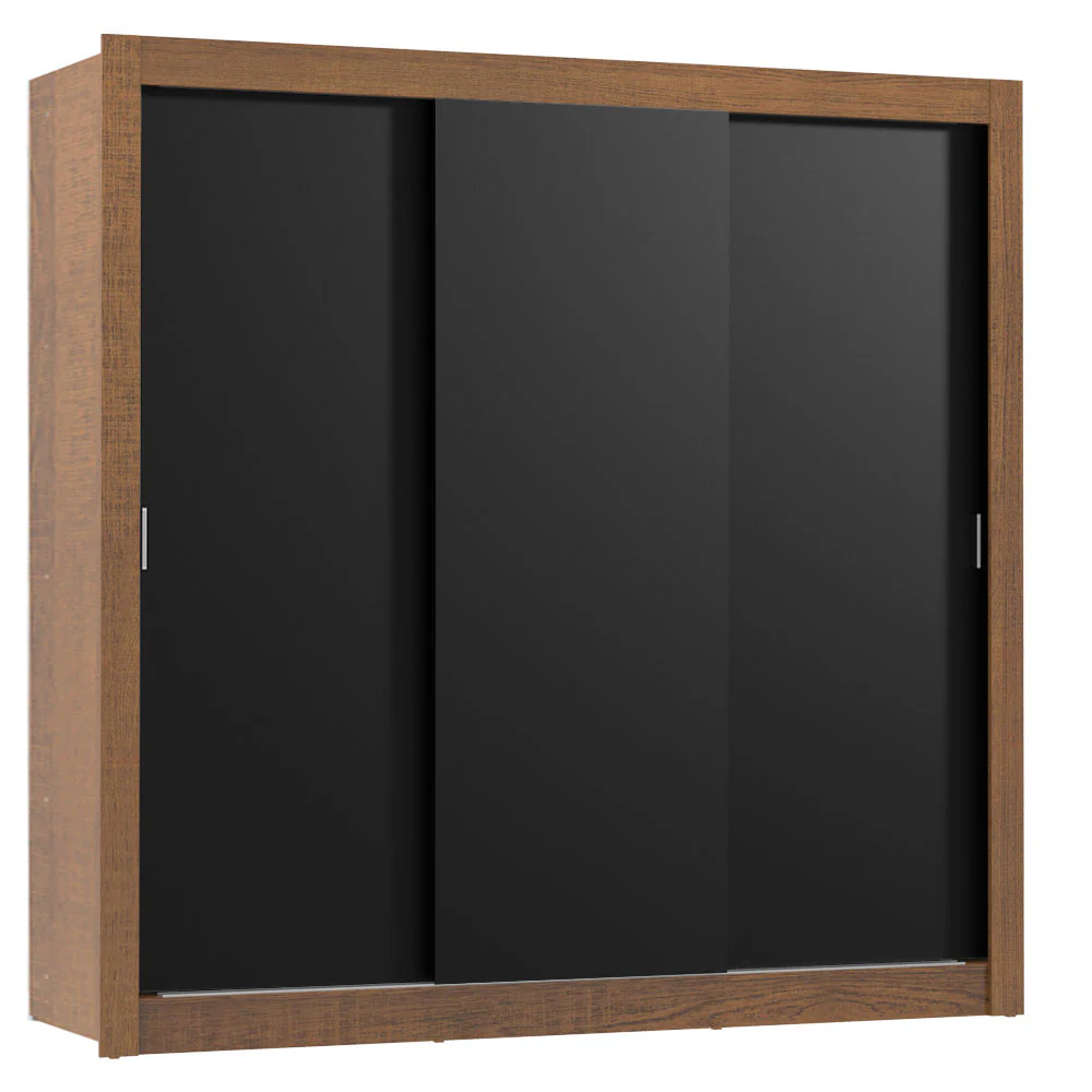 Guarda-Roupa Casal Madesa Mônaco 3 Portas de Correr Rustic/Preto - Image 2