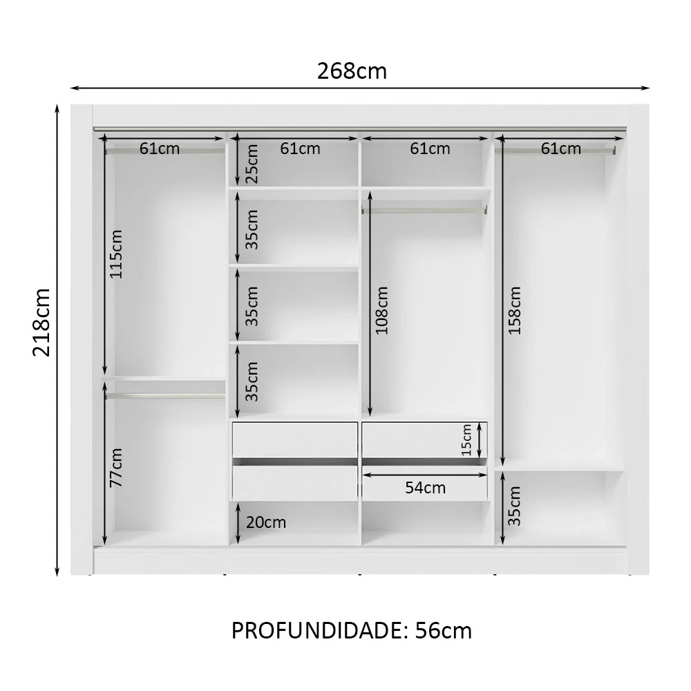 Guarda-Roupa Casal Madesa Montana 4 Portas de Correr Branco - Image 10
