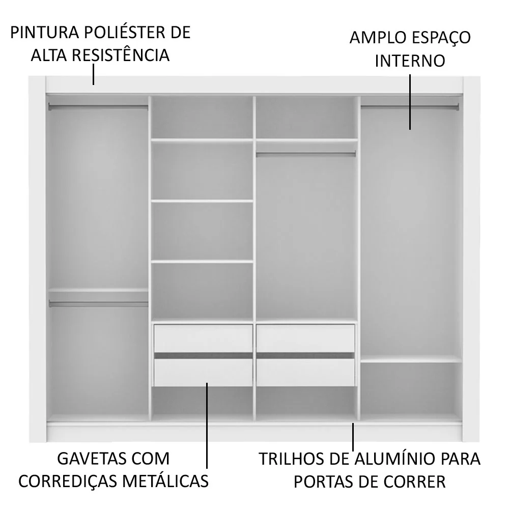 Guarda-Roupa Casal Madesa Montana 4 Portas de Correr Branco - Image 5