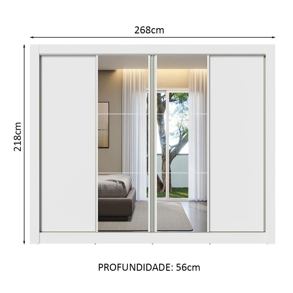 Guarda-Roupa Casal Madesa Montana 4 Portas de Correr com Espelho Branco - Image 3