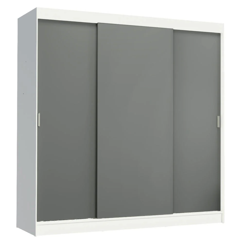 Guarda-Roupa Casal Madesa Reno 3 Portas de Correr Branco/Cinza - Image 2