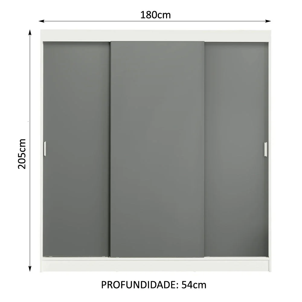 Guarda-Roupa Casal Madesa Reno 3 Portas de Correr Branco/Cinza - Image 3