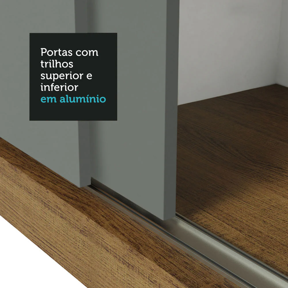 Guarda-Roupa Casal Madesa Reno 3 Portas de Correr com Espelhos Rustic/Cinza - Image 7