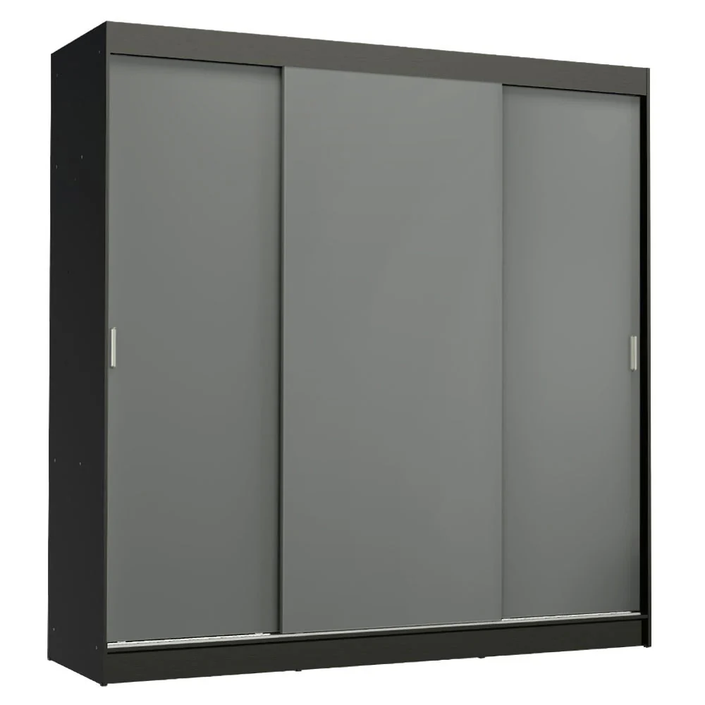 Guarda-Roupa Casal Madesa Reno 3 Portas de Correr Preto/Cinza - Image 2