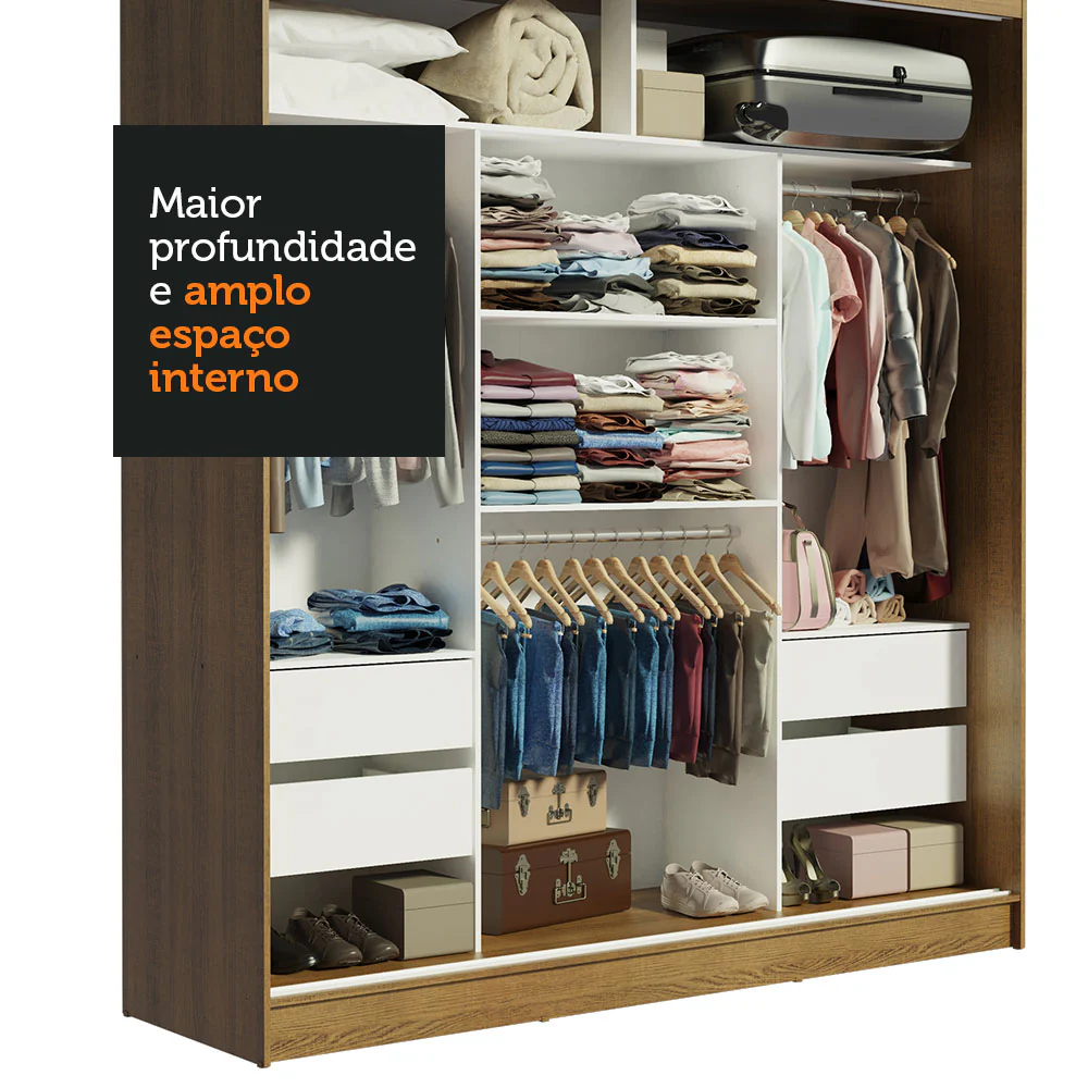 Guarda-Roupa Casal Madesa Reno 3 Portas de Correr Rustic/Cinza - Image 6