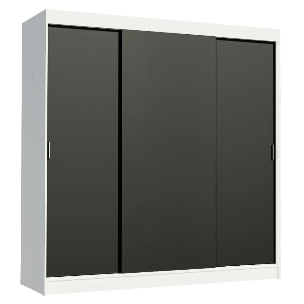 Guarda-Roupa Casal Madesa Reno 3 Portas de Correr Branco/Preto - Image 2