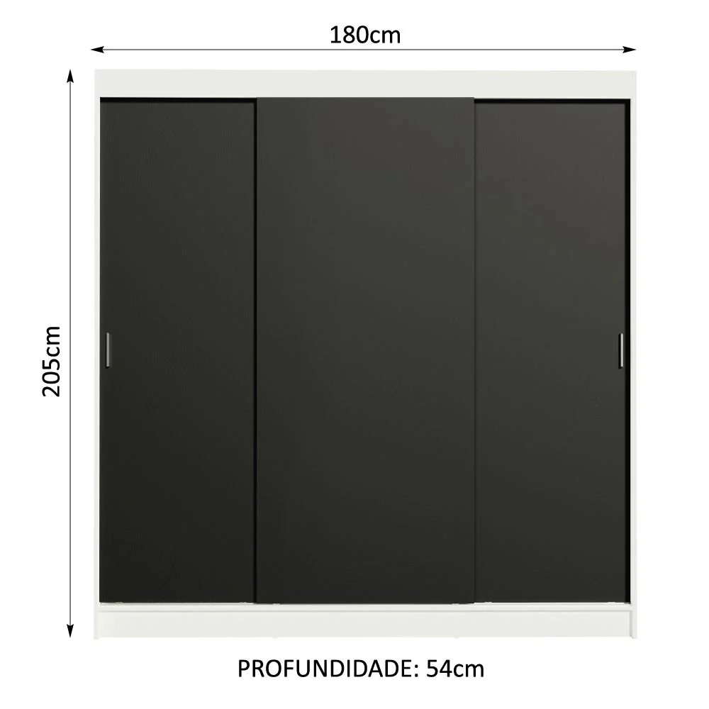 Guarda-Roupa Casal Madesa Reno 3 Portas de Correr Branco/Preto - Image 3