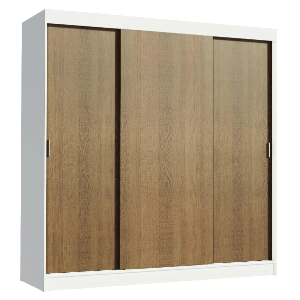 Guarda-Roupa Casal Madesa Reno 3 Portas de Correr Branco/Rustic - Image 2