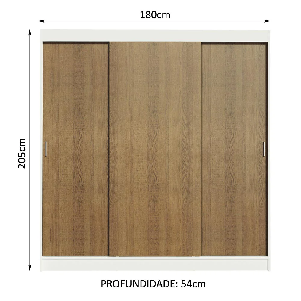 Guarda-Roupa Casal Madesa Reno 3 Portas de Correr Branco/Rustic - Image 3