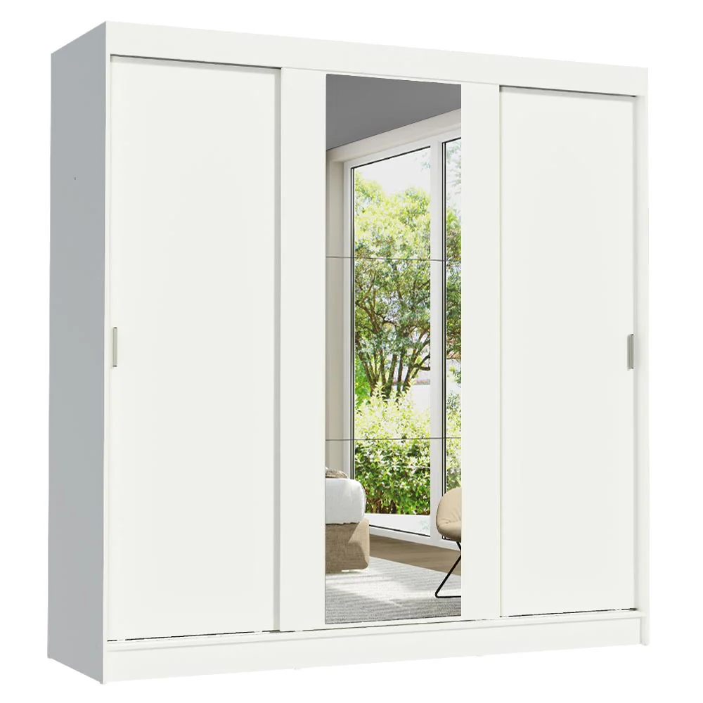 Guarda-Roupa Casal 3 Portas de Correr com Espelho Branco Madesa Reno - Image 2